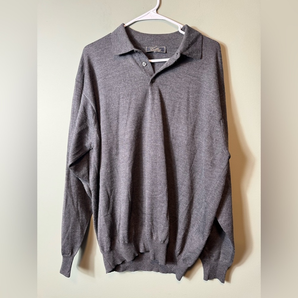 Cellini Men’s Made in Italy Henley Collared Sweater Size 52 Charcoal Gray‎